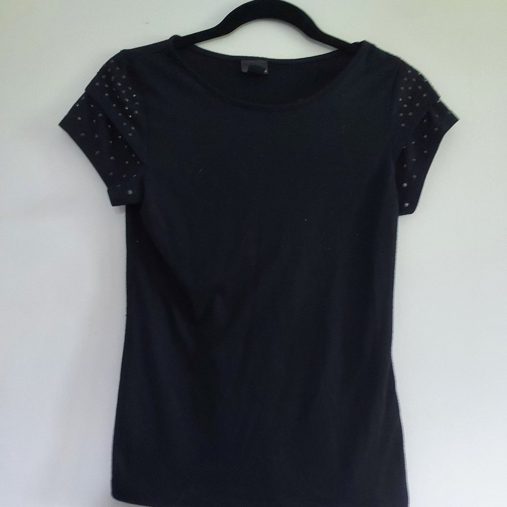 Covington black shirt with black gems on sleeves